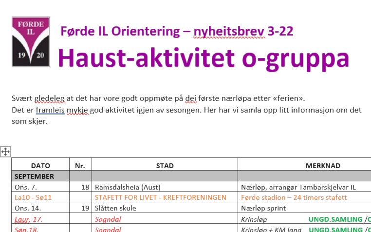Haustsesongen i o-gruppa
